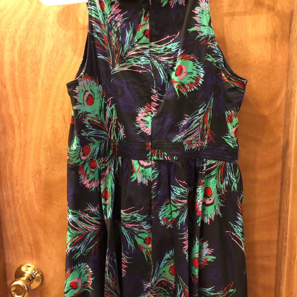 Peacock print, short A-line dress